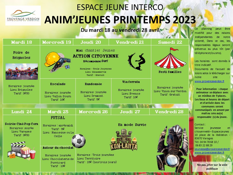 Animation jeunes vacances de printemps