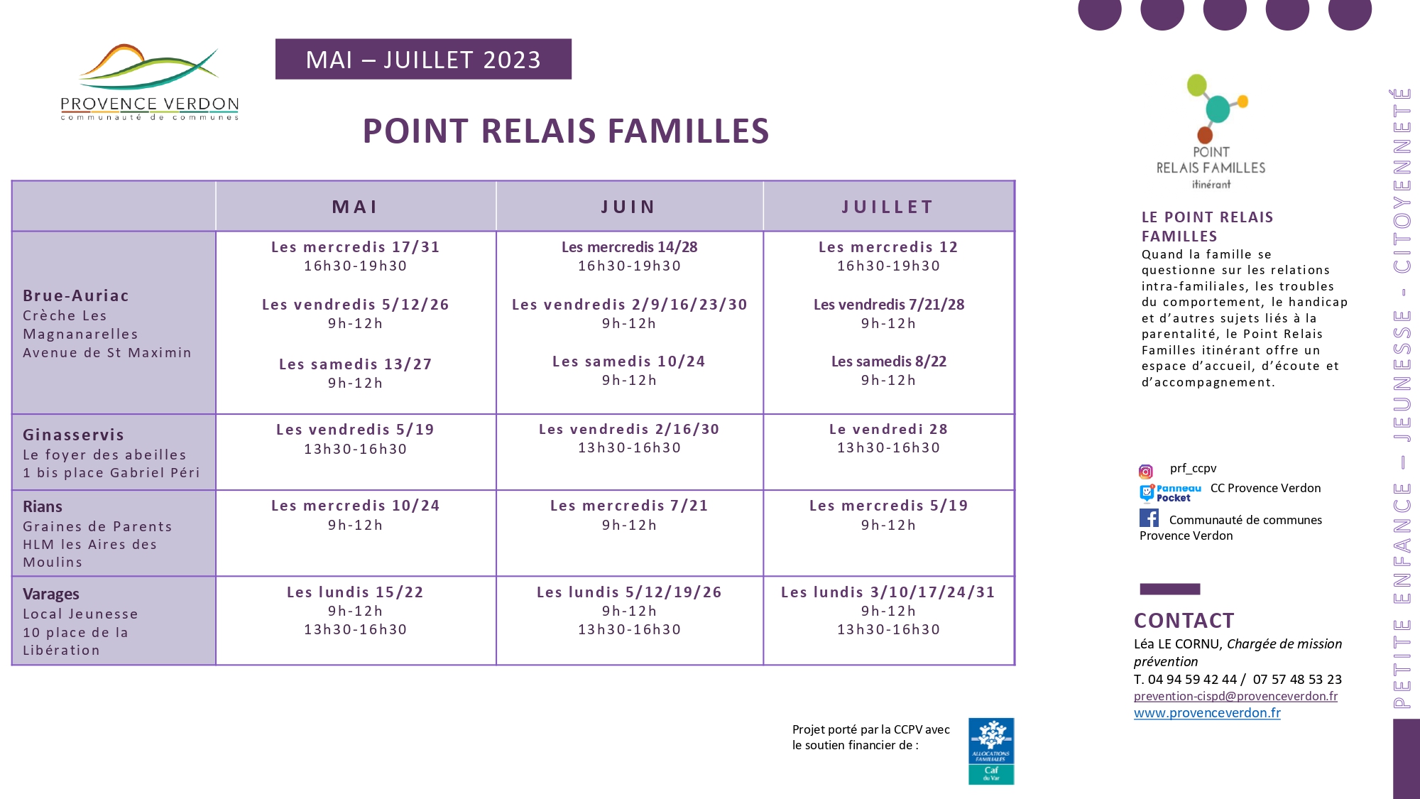 Modification du planning Point Relaus Familles