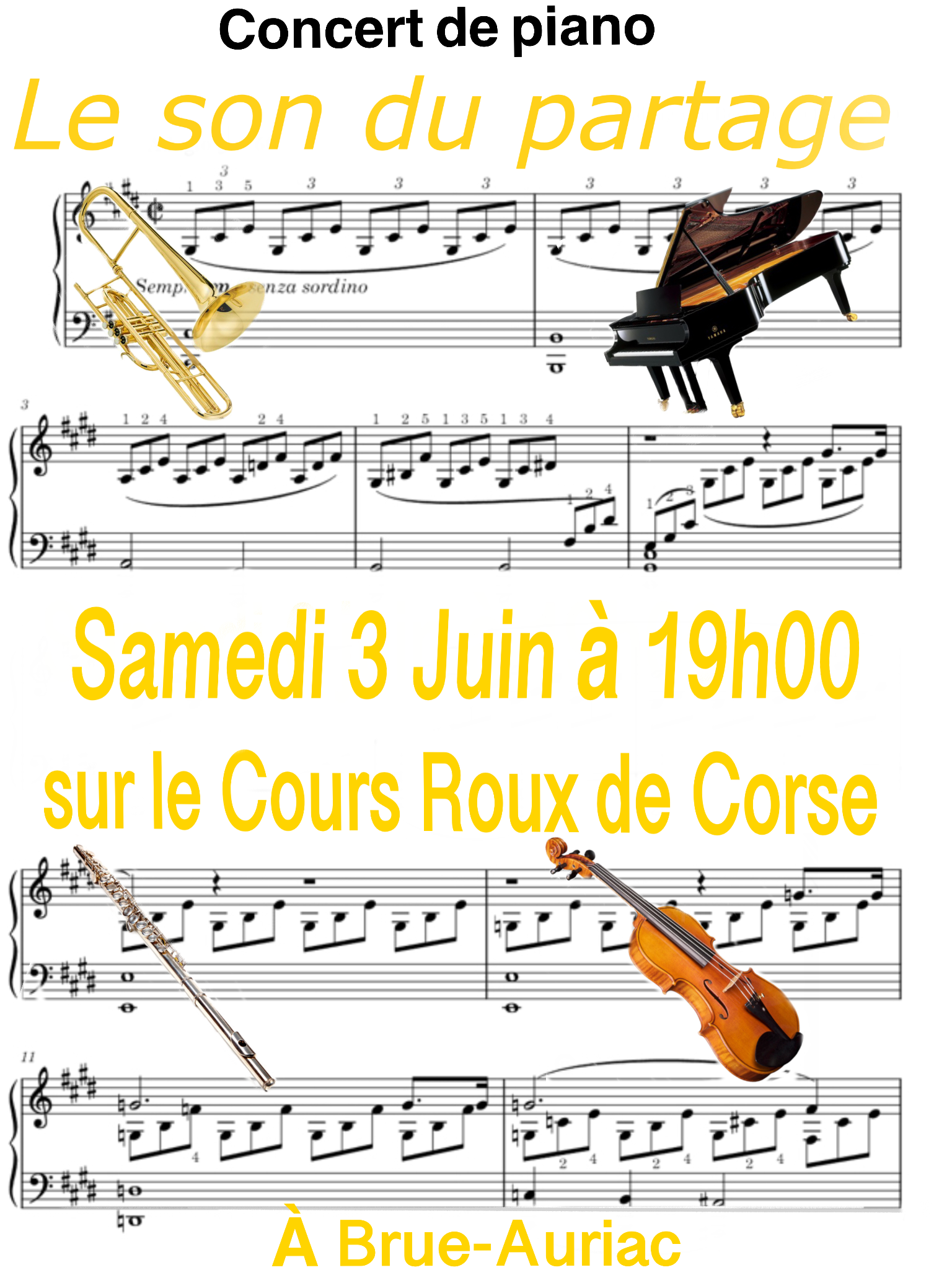 Concert piano le 3 juin sur le Cours