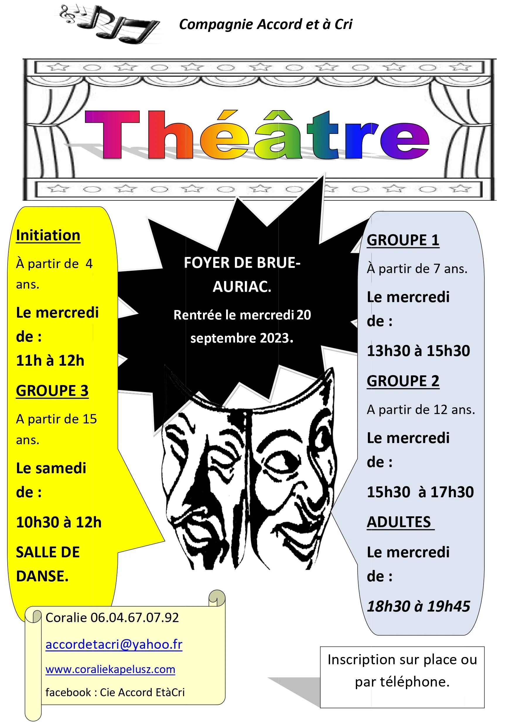 Horaires du théâtre par la Cie Accord et à Cri