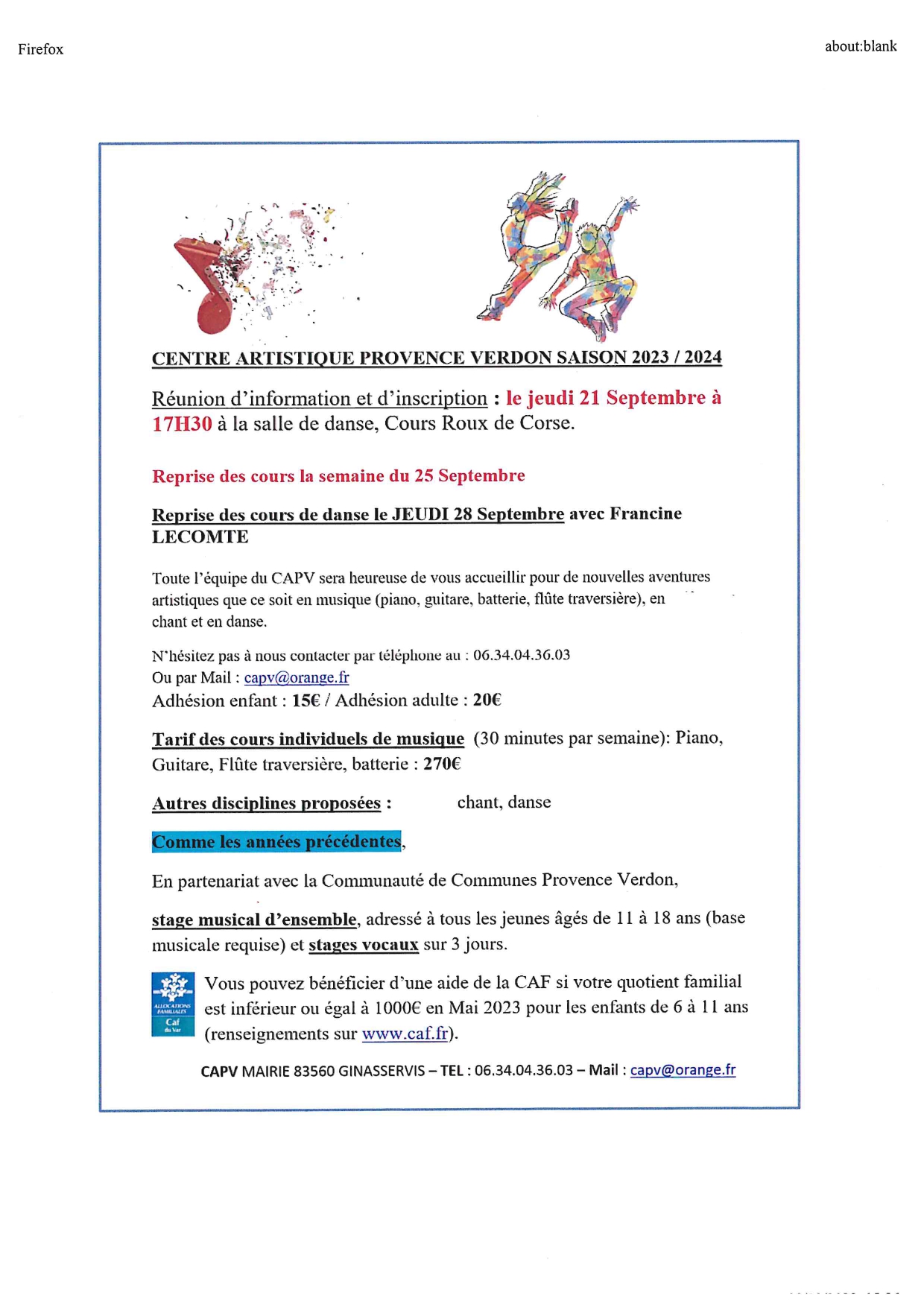 Ecole de musique- réunion le 21 sept 17h30