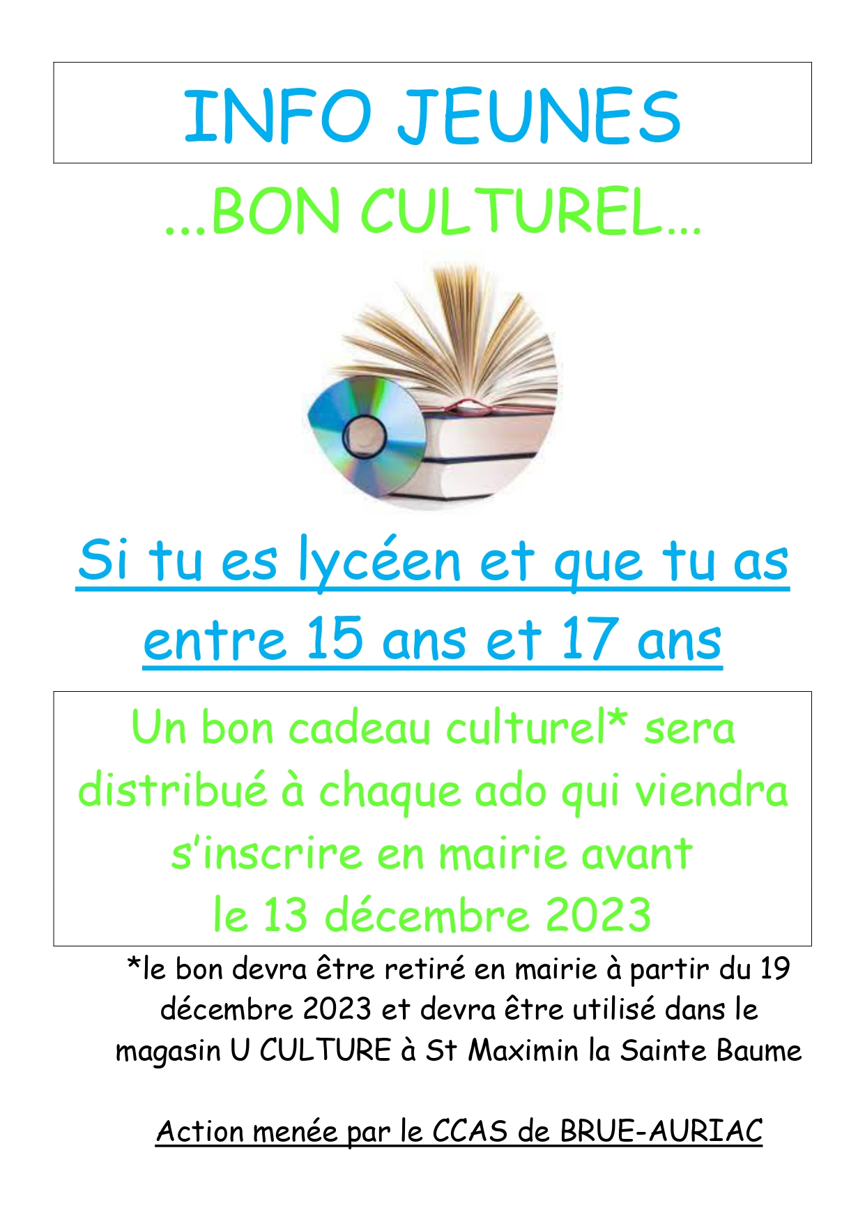 Bon cadeau culture pour les lycéens de 15 à 17 ans