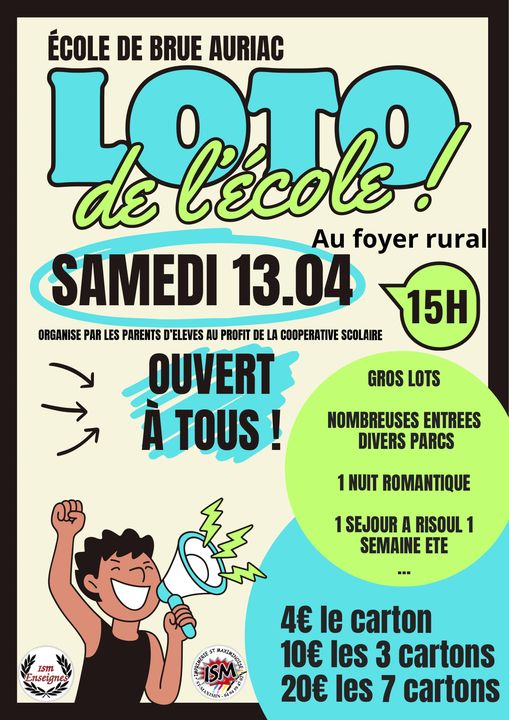 SAmedi 13 Avril 15h00 - loto de l'école