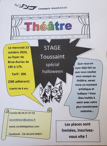 stage de théâtre le 23 octobre après-midi