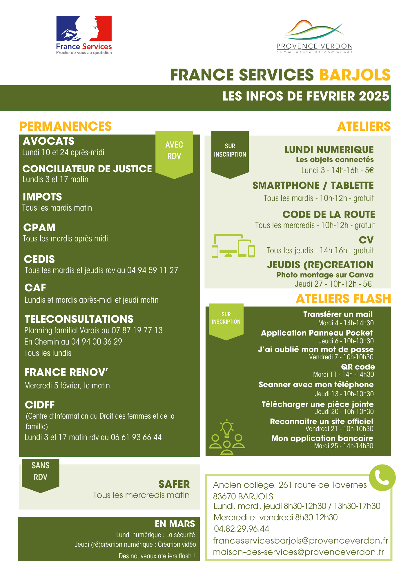 France services Barjols & Rians - infos de février