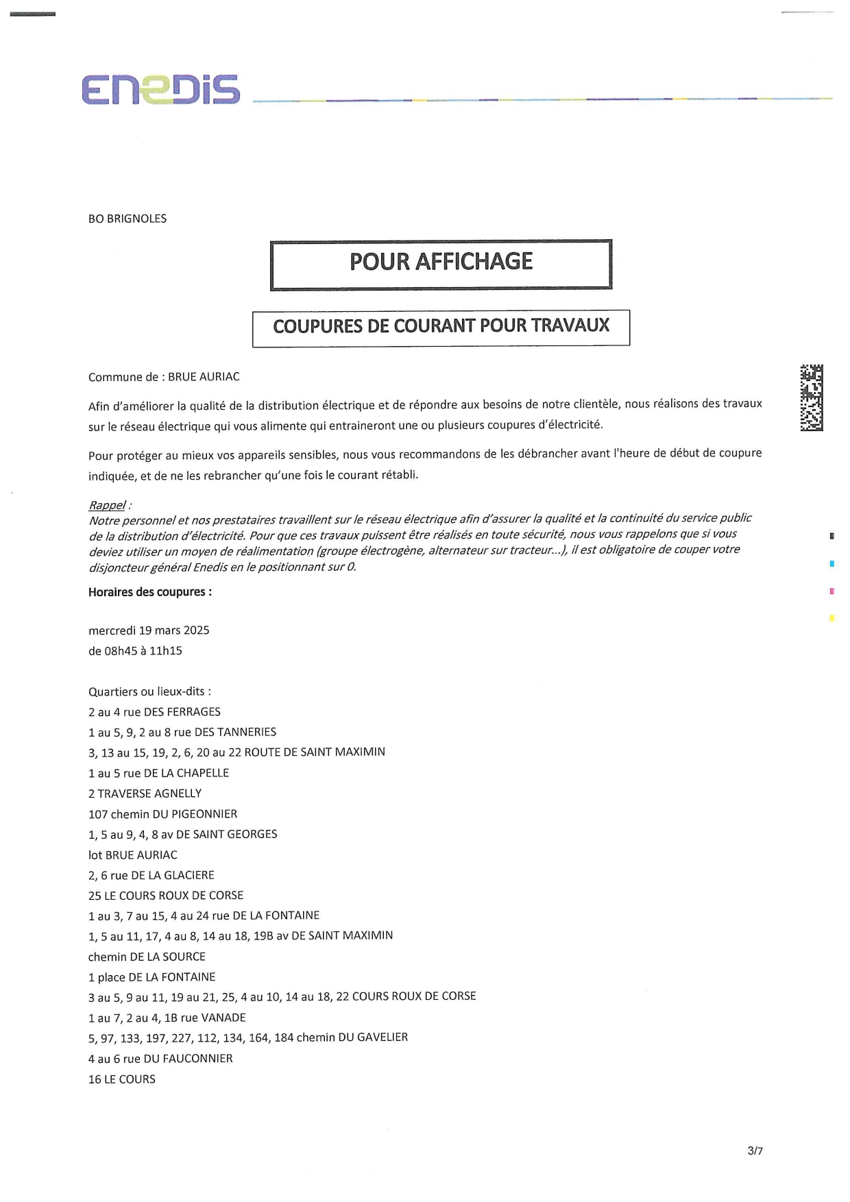 coupures de courant programmées