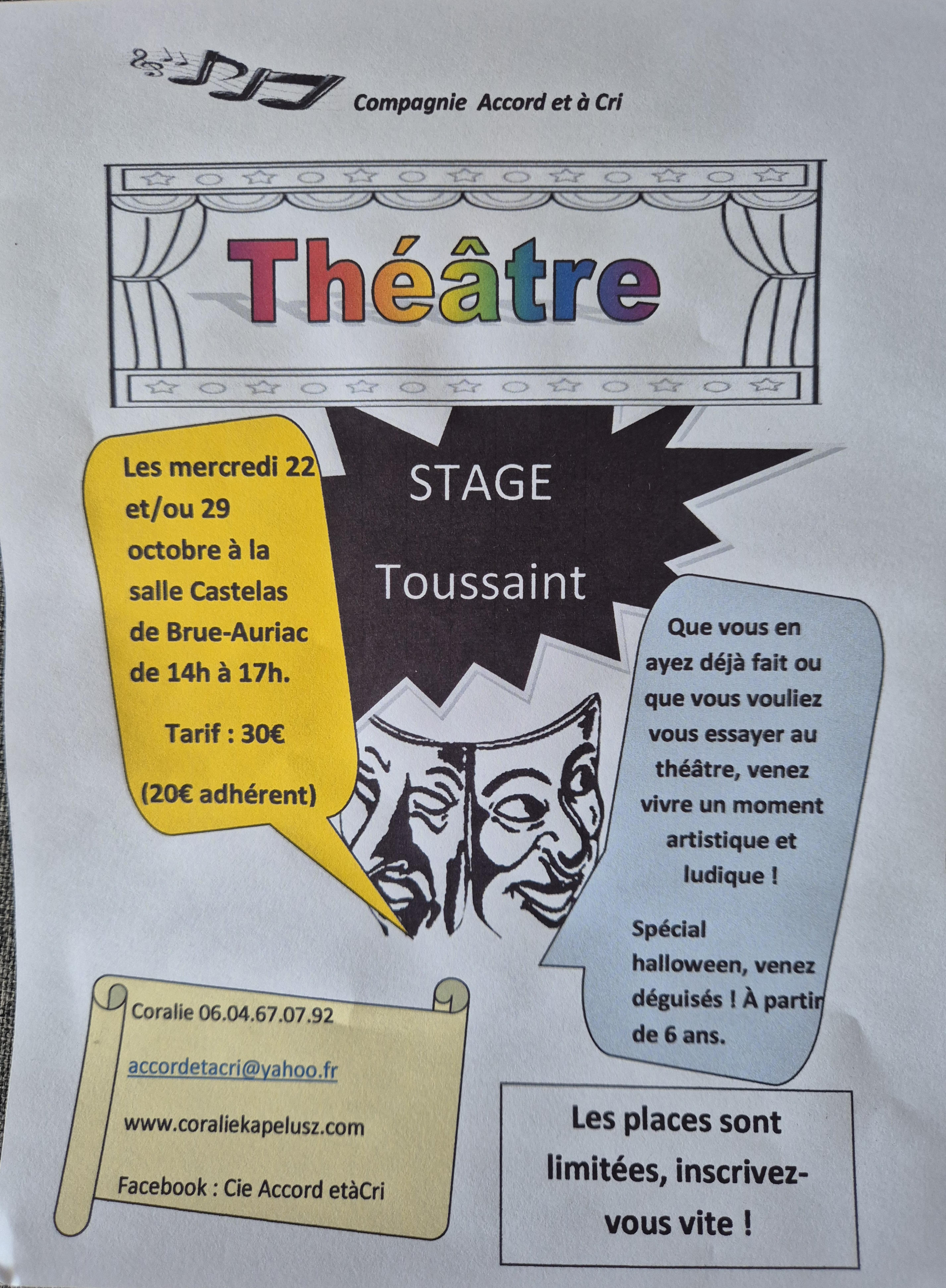 stage de théâtre - 22/29 octobre après-midi