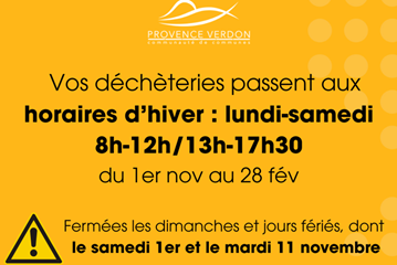 les déchèteries passent aux horaires d'hiver