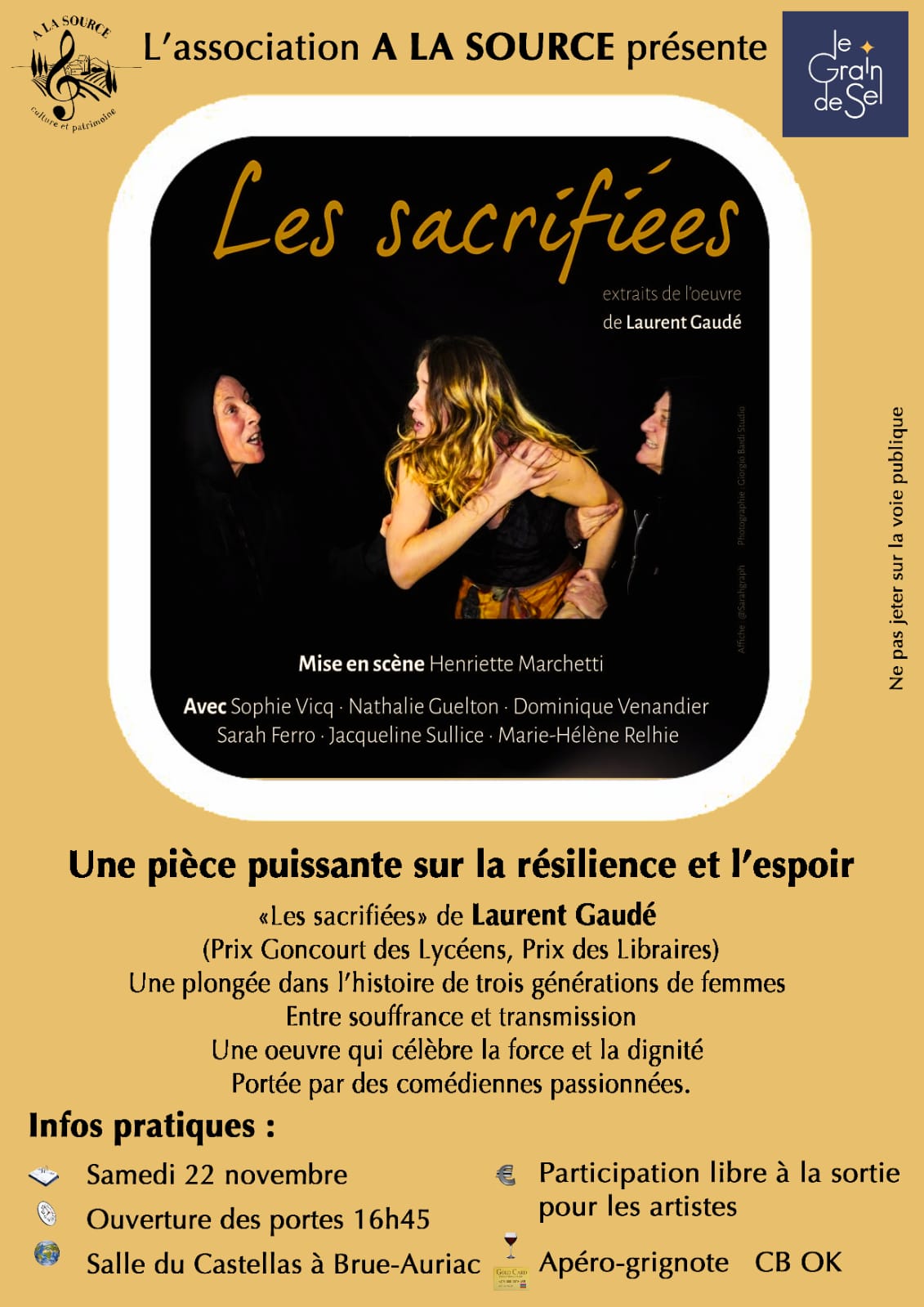 pièce de théâtre "les sacrifiées" samedi 22/11