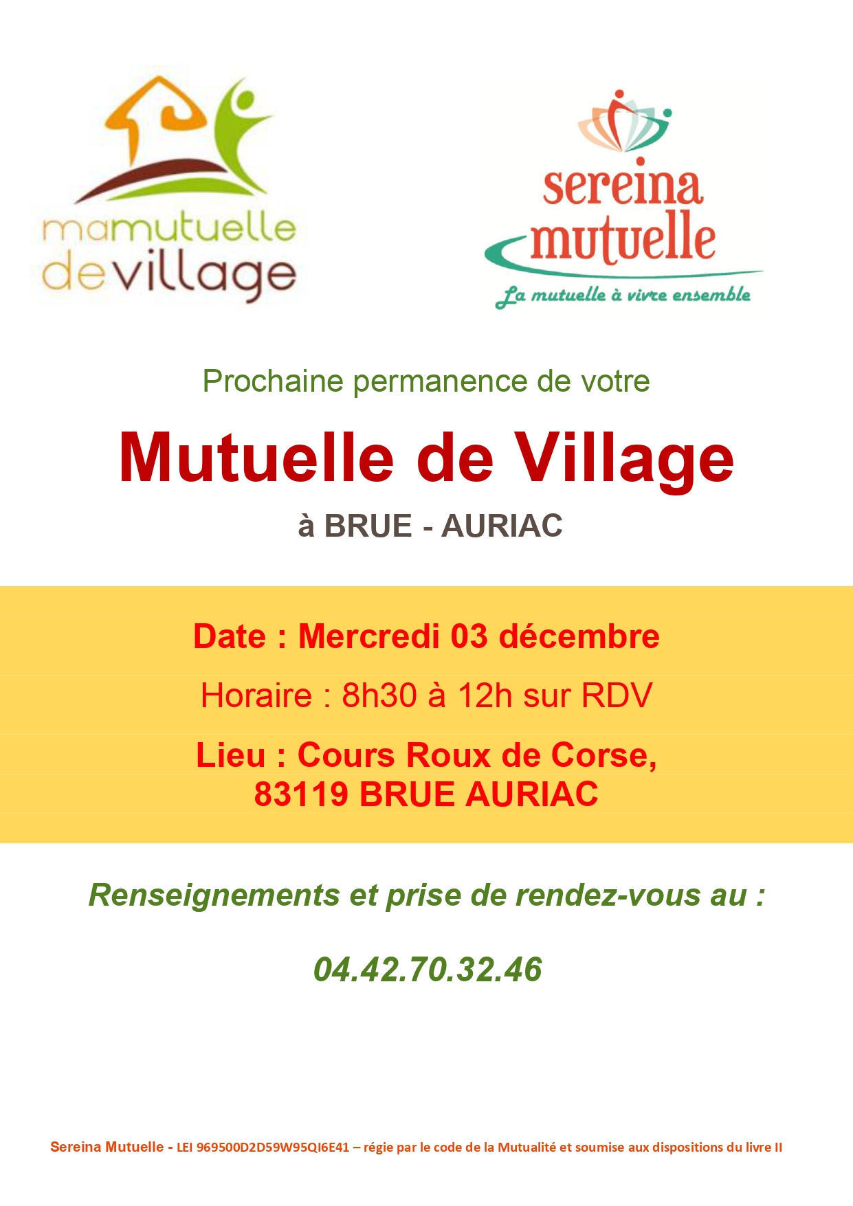prochaine permanence de votre Mutuelle de Village