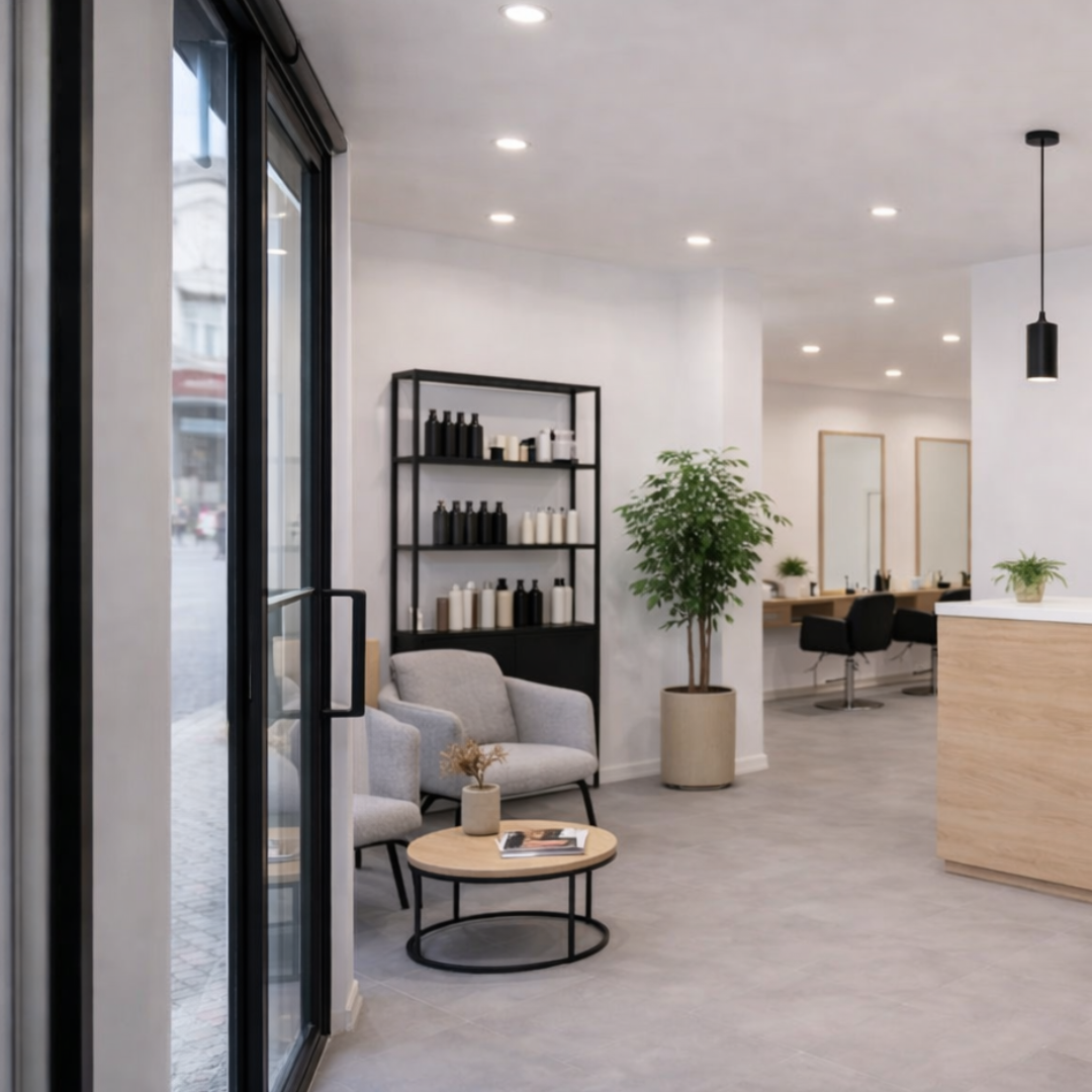 Entree salon coiffure accueil reception amenagement vendee