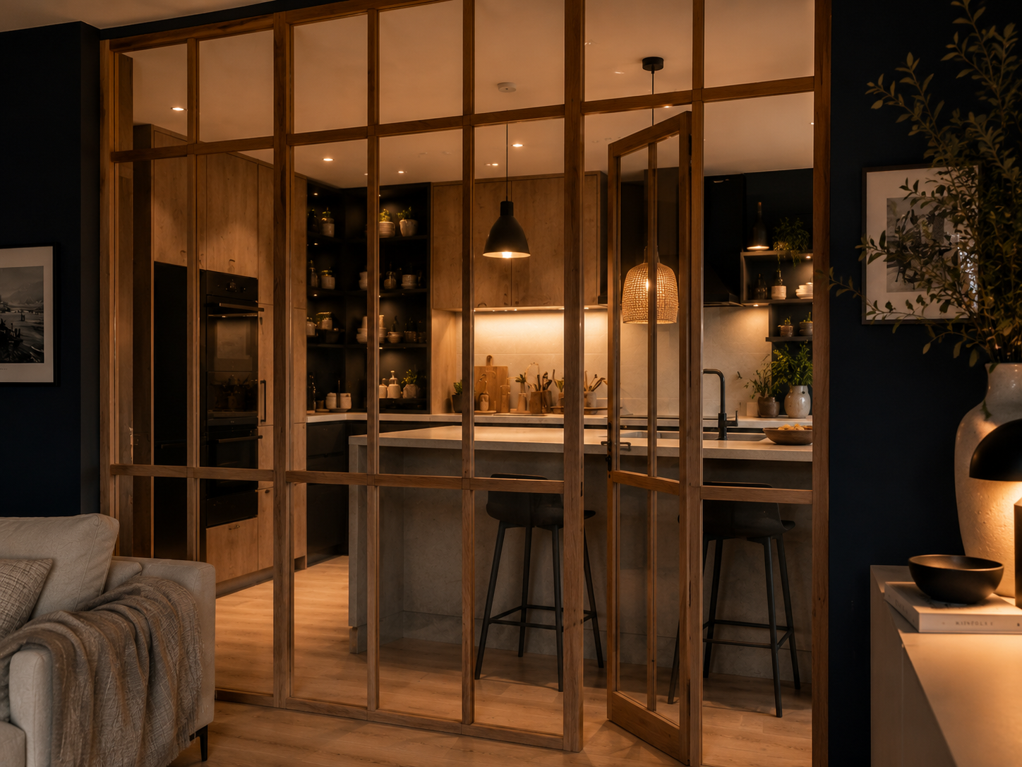 Verriere interieure bois cuisine lumiere ambiance