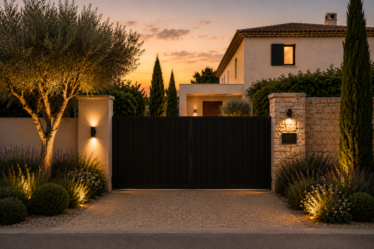 Entree maison portail noir eclairage exterieur altis habitat