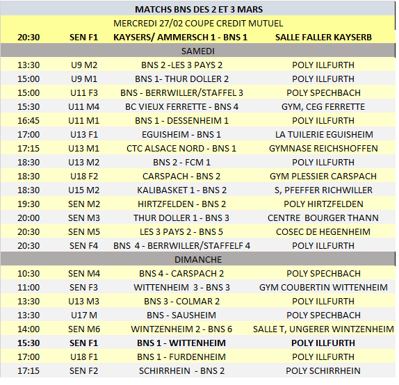 MATCHS DES 2 ET 3 MARS