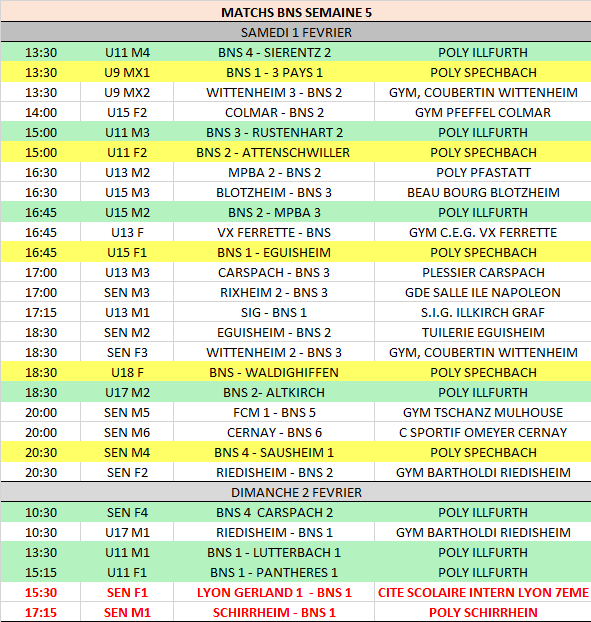 planning semaine 5