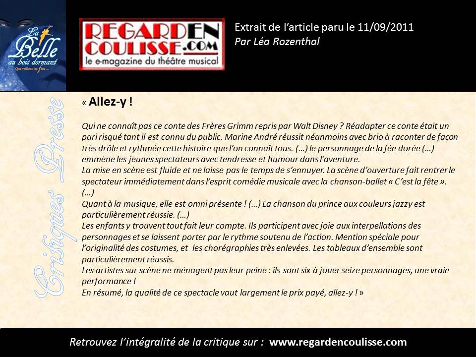 Critique Regard en coulisse (Extraits)