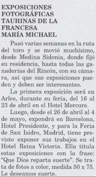 13 aplausos exposiciones fotograficas taurinas de la francesa marie michele mars 2003