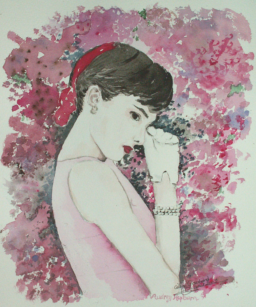 036 audrey hepburn fond fleurs roses