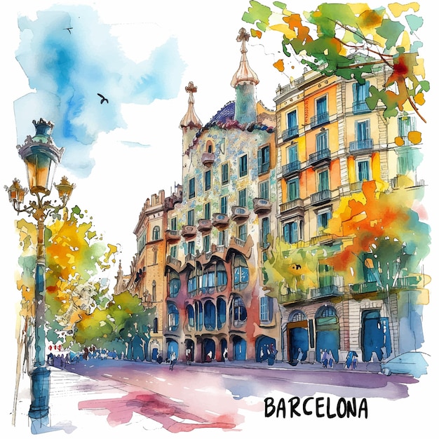Barcelona-watercolor-paint-ilustration 791234-7594