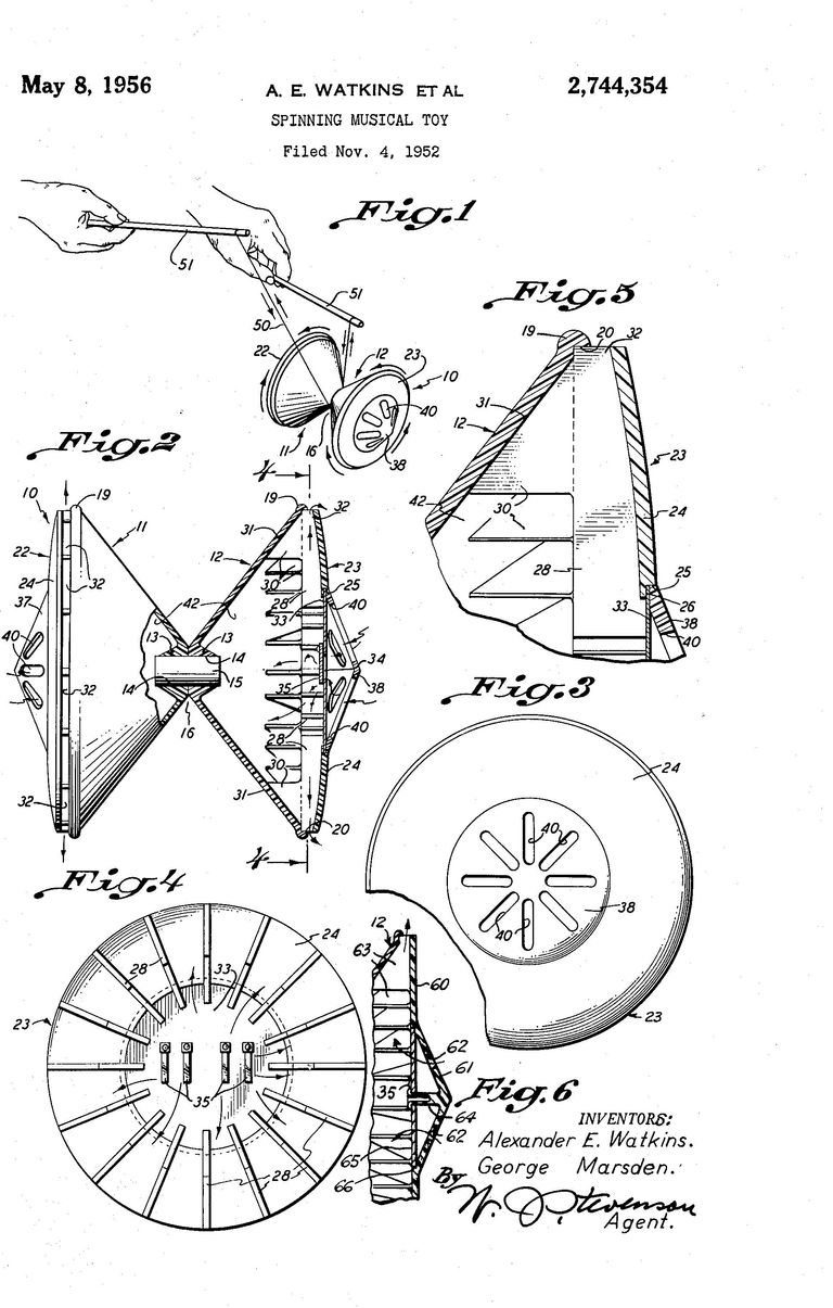 Brevet américain, 1956, Diabolo musical par Alexander E. Watkins et George Marsden.