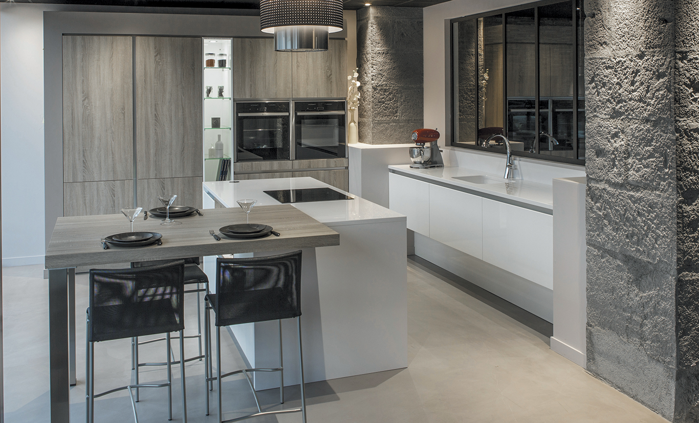Pyram djin laque brillante blanc melamine chene gris 1 