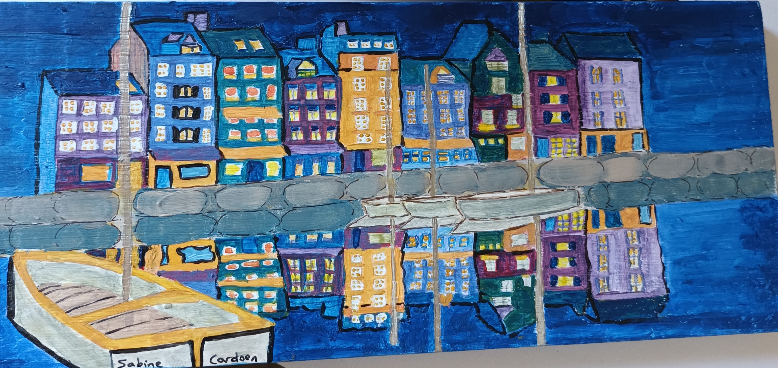 Honfleur-acrylique-sur-bois-Sabine-Cardoen
