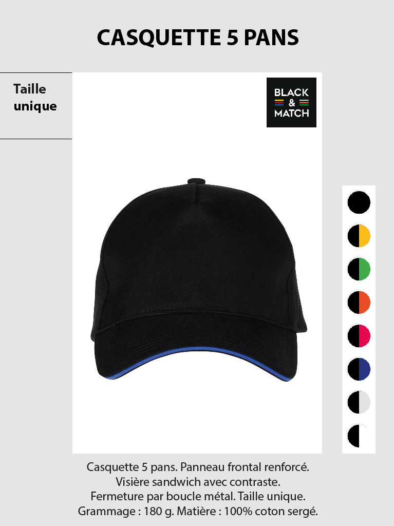 casquette 5 pans Black & Match