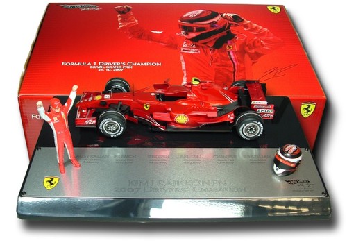 Fabricant : HOTWHEELS
Marque : Ferrari
Type : F2007
Année : 2007
Echelle : 1/18
Couleur : Rouge 
Matière : MT
Référence fabricant :  
Numéro de course : 6
Pilote : K.RAIKKONEN
Remarque : Edition Limité Champion du Monde !
 