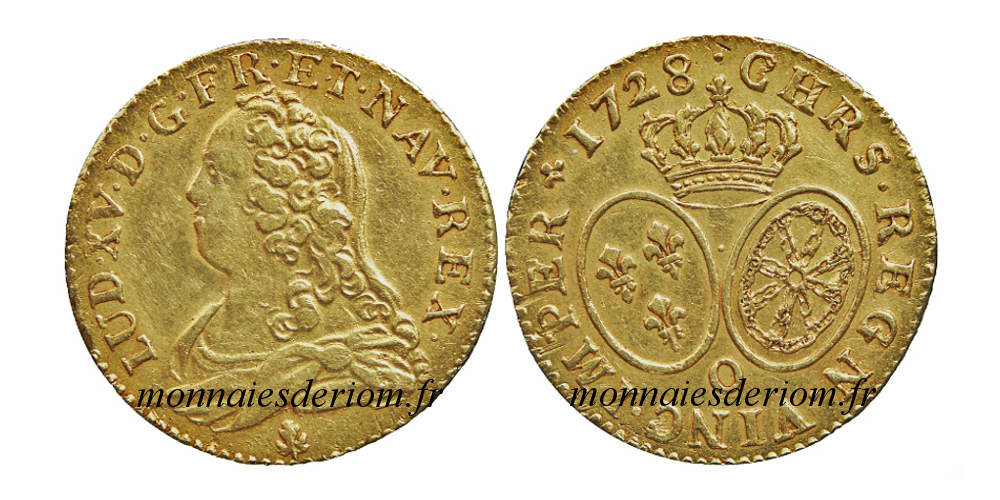 écu d'or louis d'or Riom
Louis d'or aux lunettes 1728 Riom