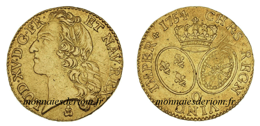 écu d'or louis d'or Riom
Louis d'or au bandeau 1754 Riom