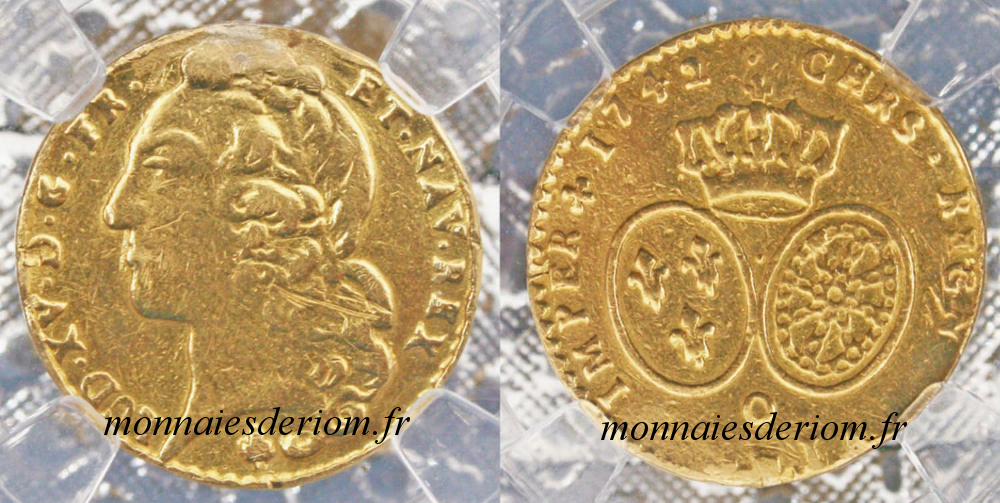écu d'or louis d'or Riom
Demi Louis d'or au bandeau 1742 Riom