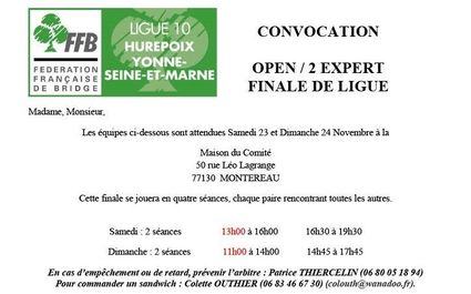 CONVOCATION  OPEN EXPERT /2 - Finale de ligue