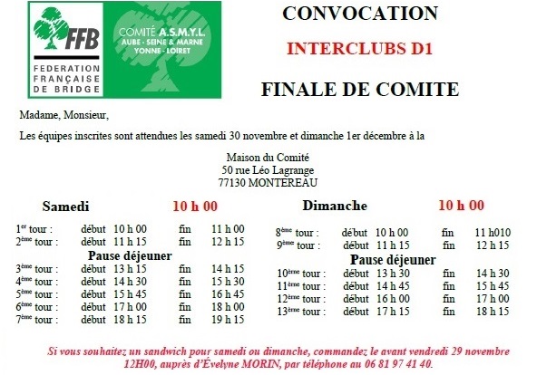CONVOCATION  INTERCLUB D1