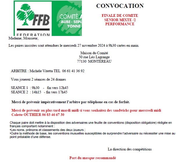 CONVOCATION SENIOR MIXTE /2 PERFORMANCE - FC