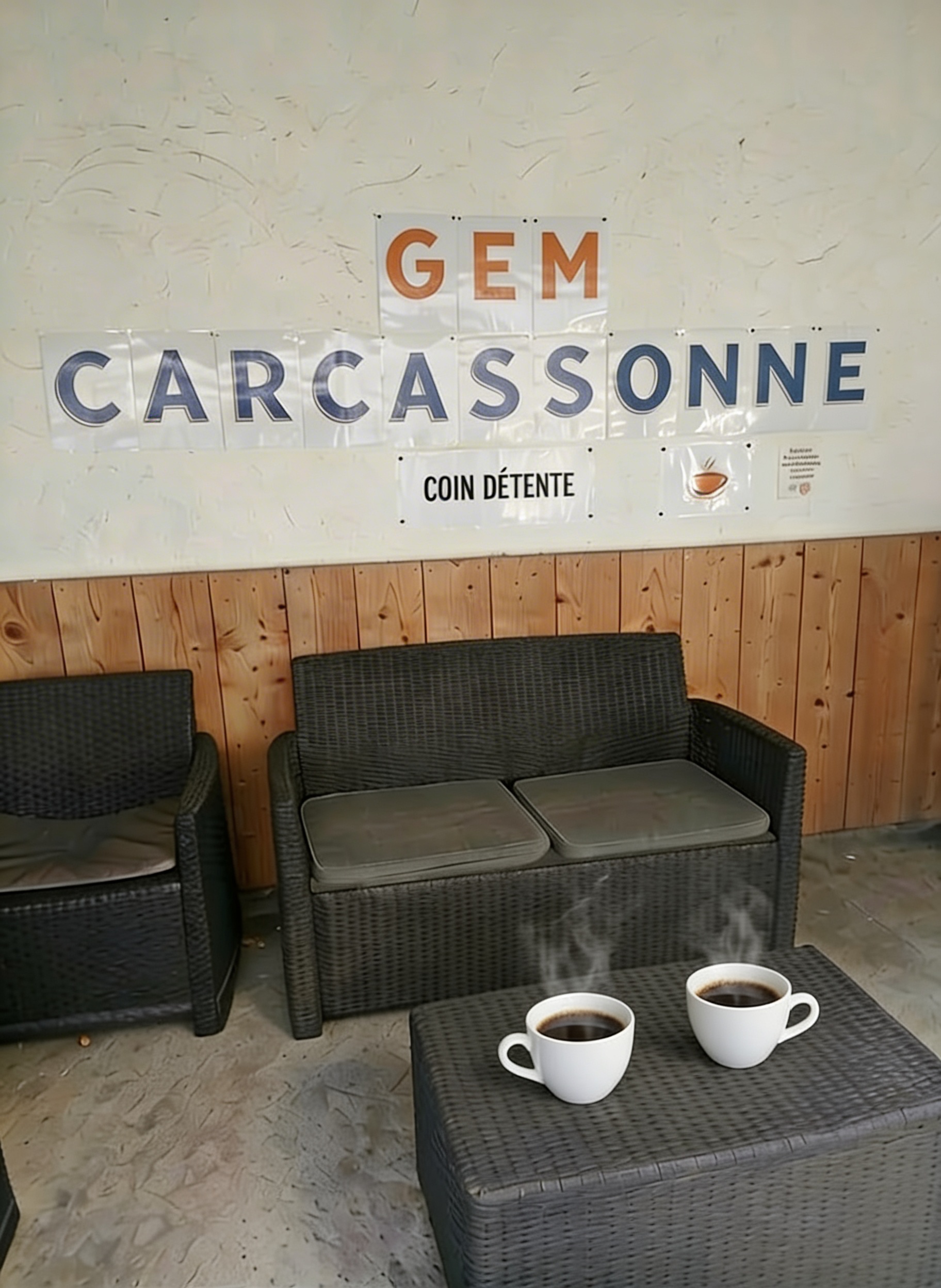 Coin detetente gem carcassonne avec tasses
