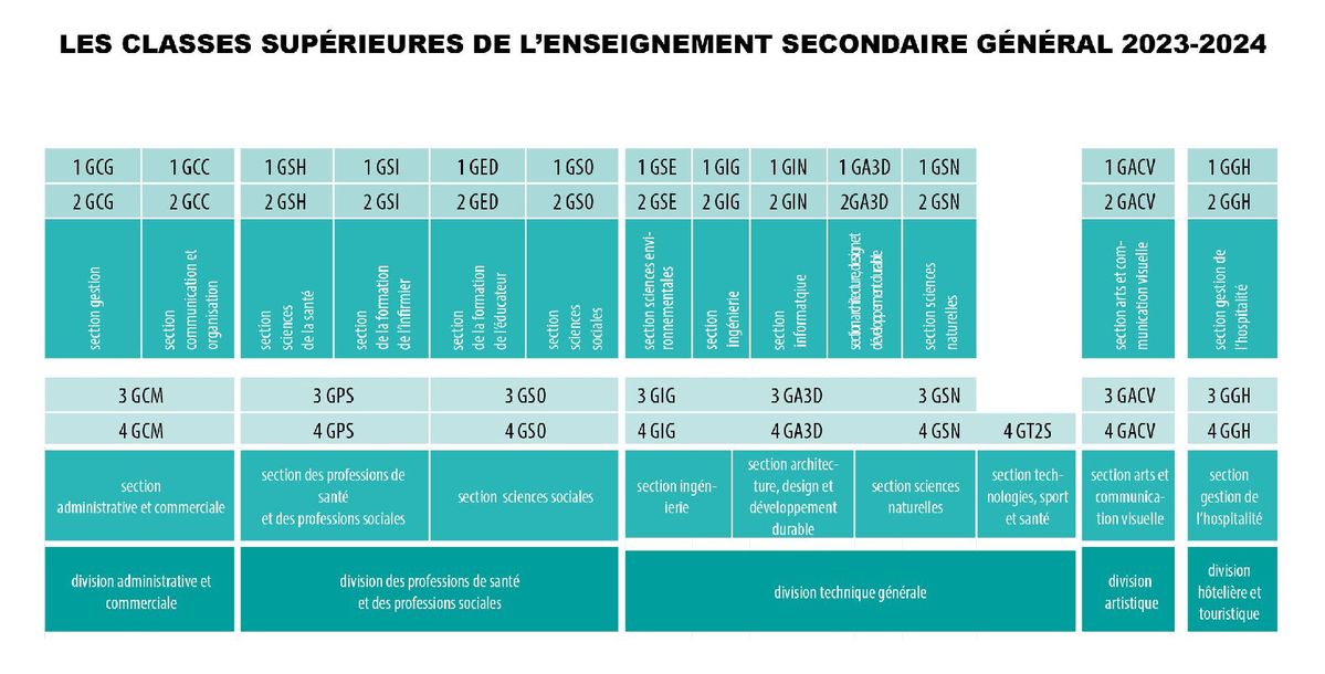 classe,superieur,enseignement,secondaire,general,lycee,technique,4,3,2,1,section,division,organigramme