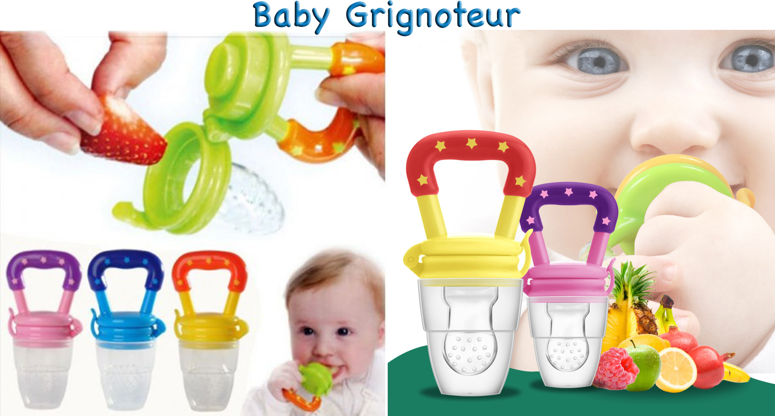 4 couleurs disponibles : vert - jaune/orange - bleu - rose/mauve : 7 eur tetine comprise