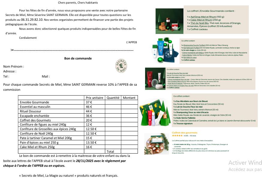 2025 vente noel secrets de miel