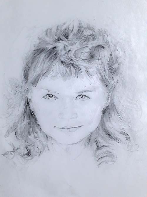 Portrait d'enfant. Étude au crayon graphite.