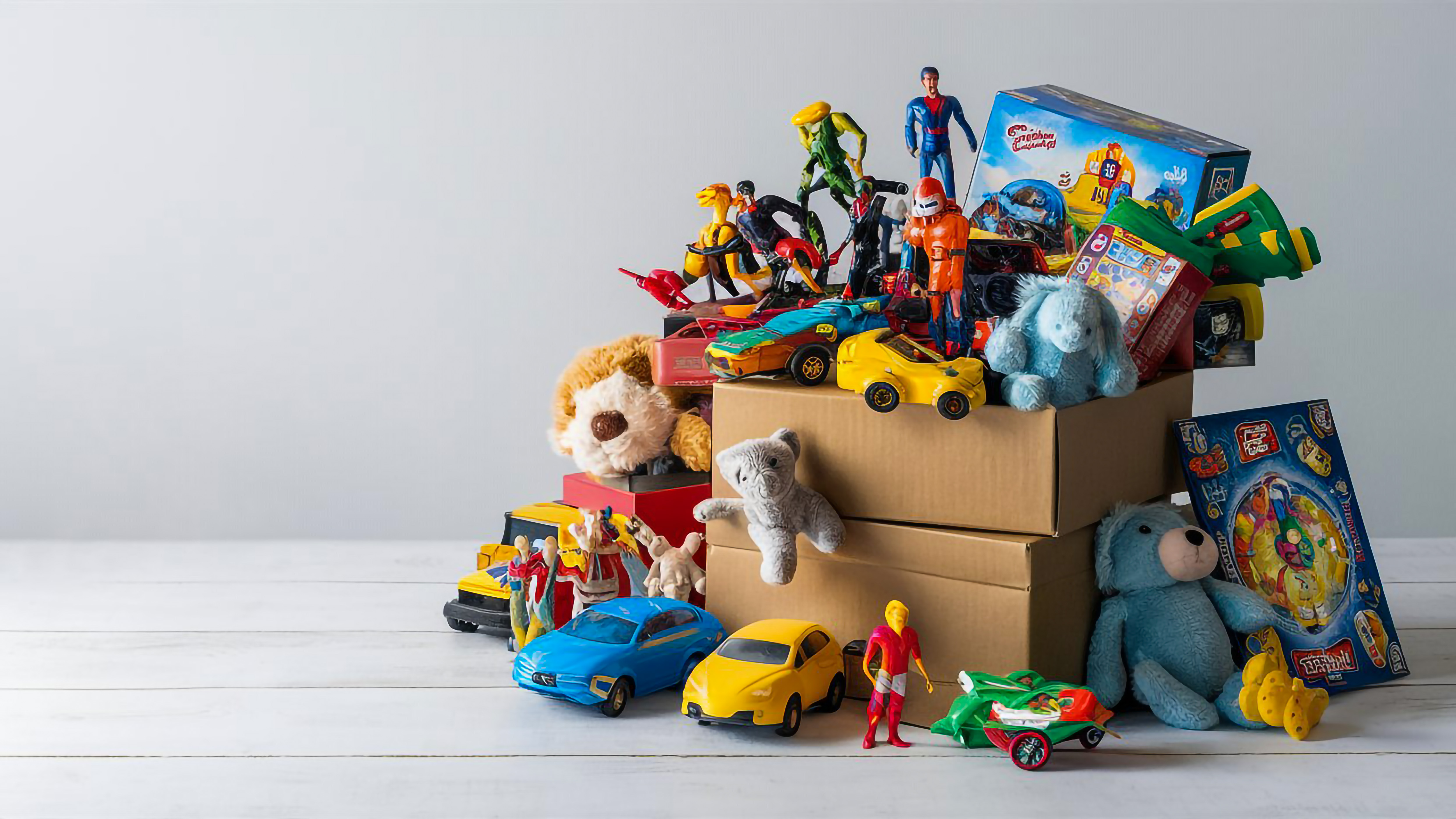 Une-boite-de-jouets-comprenant-un-cheval-de-jouet-et-un-jouet
