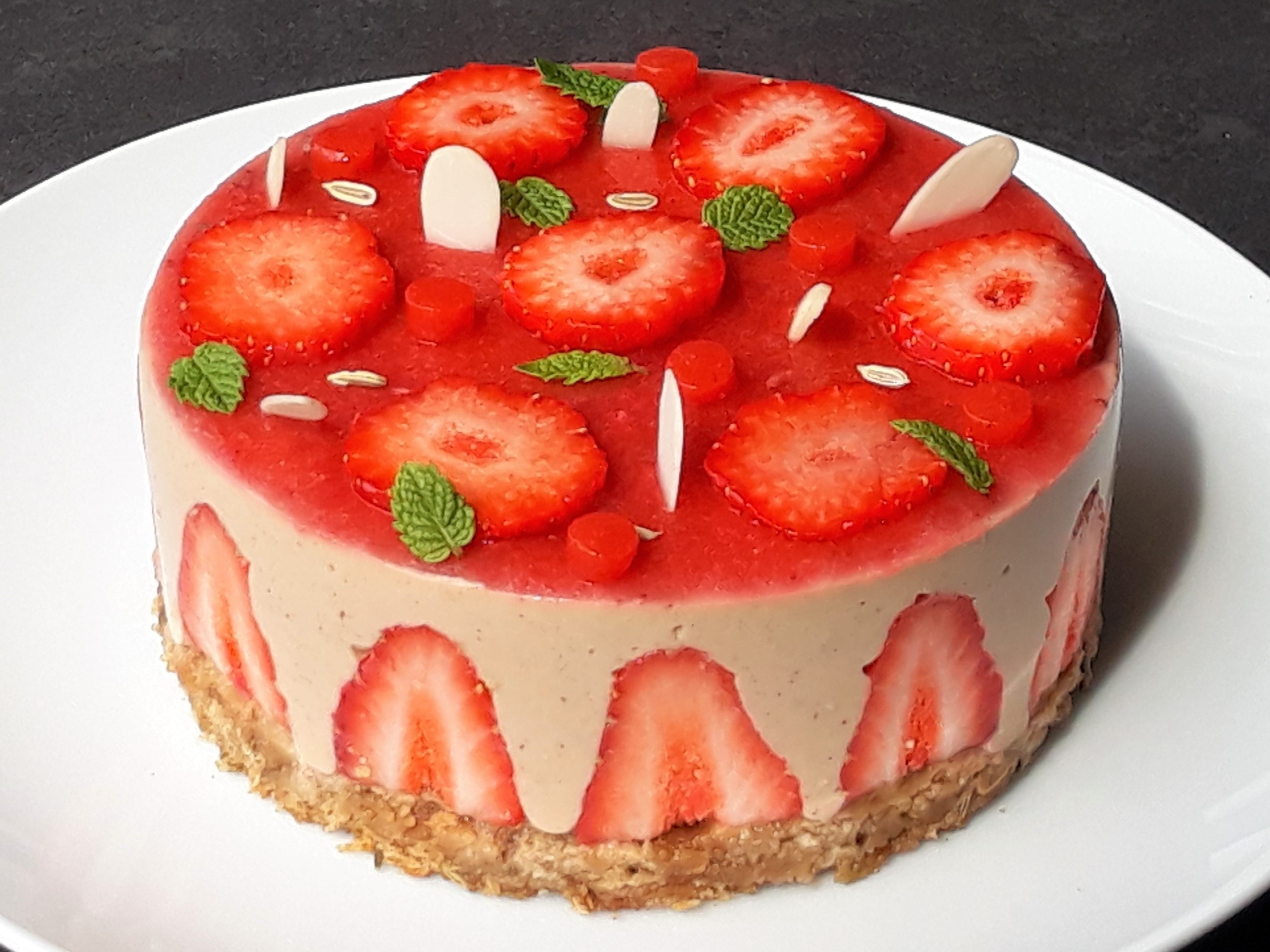 Fraisier végétal amande fenouil, sans gluten, sans lactose, sans œufs