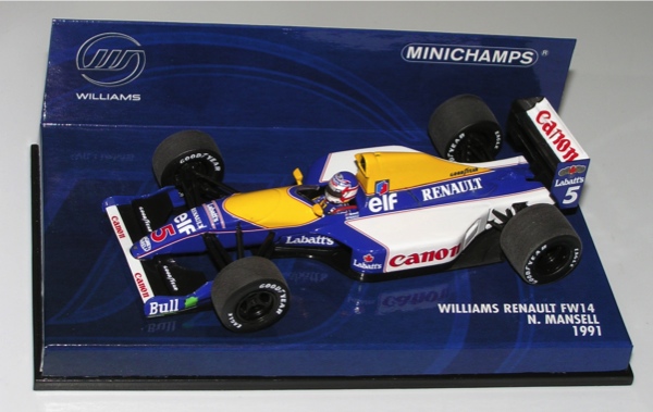 Fabricant : MINICHAMPS
Marque : Williams Renault
Type : FW14
Année : 1991
Echelle : 1/43
Couleur : Bleu/Jaune
Matière : MT
Référence fabricant : 400910005
Pilote :Nigel Mansell
Prix : 28 euros