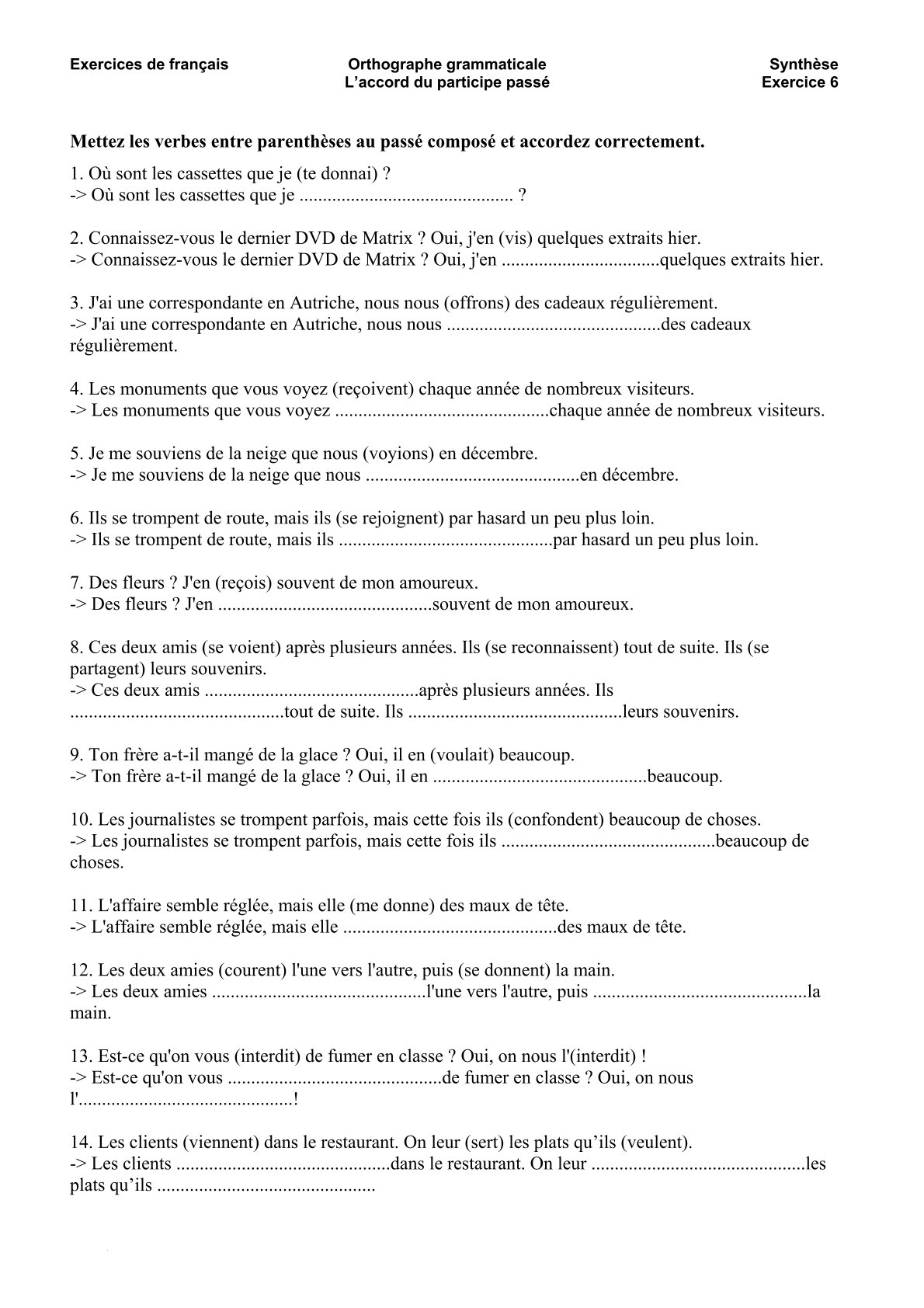exercices,participe,passe