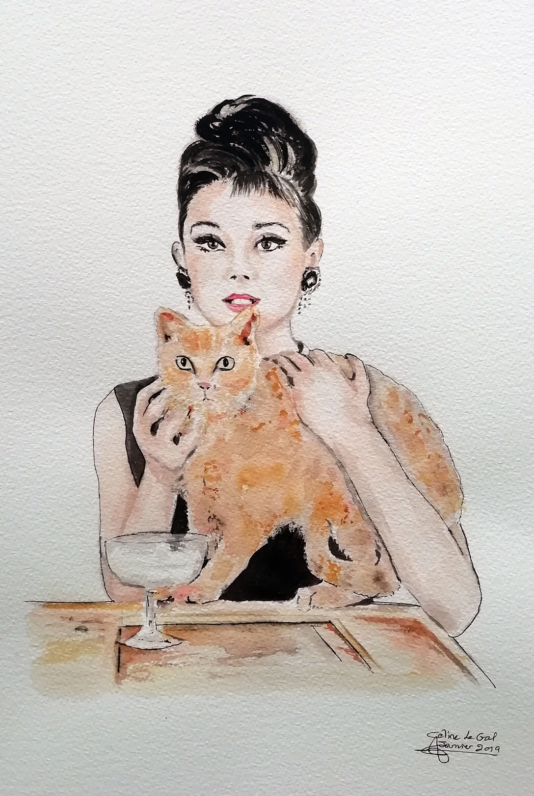 Audreyhepburn cat aquarellecglg