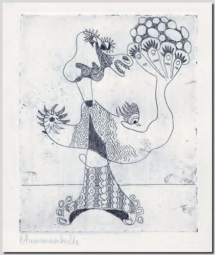 Blaasmaakster. Estampe originale d'André Vereecken de  1970.

