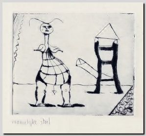 Mannelijke stoel. Lijnets door de Vlaming André Vereecken uit 1981.
