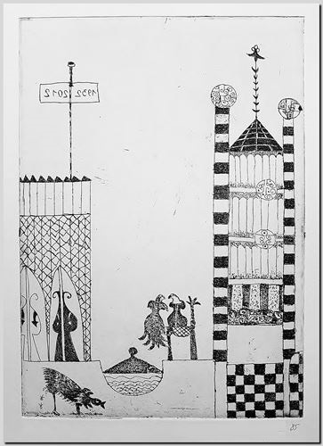André Vereecken - 1985.04. Vogels in gesprek over een stukje zee - Gravure sur cuivre