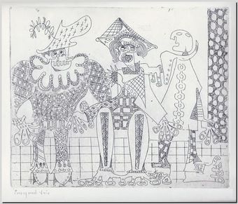 Gravure sur cuivre d'André Vereecken - Zingend Trio - 1970
