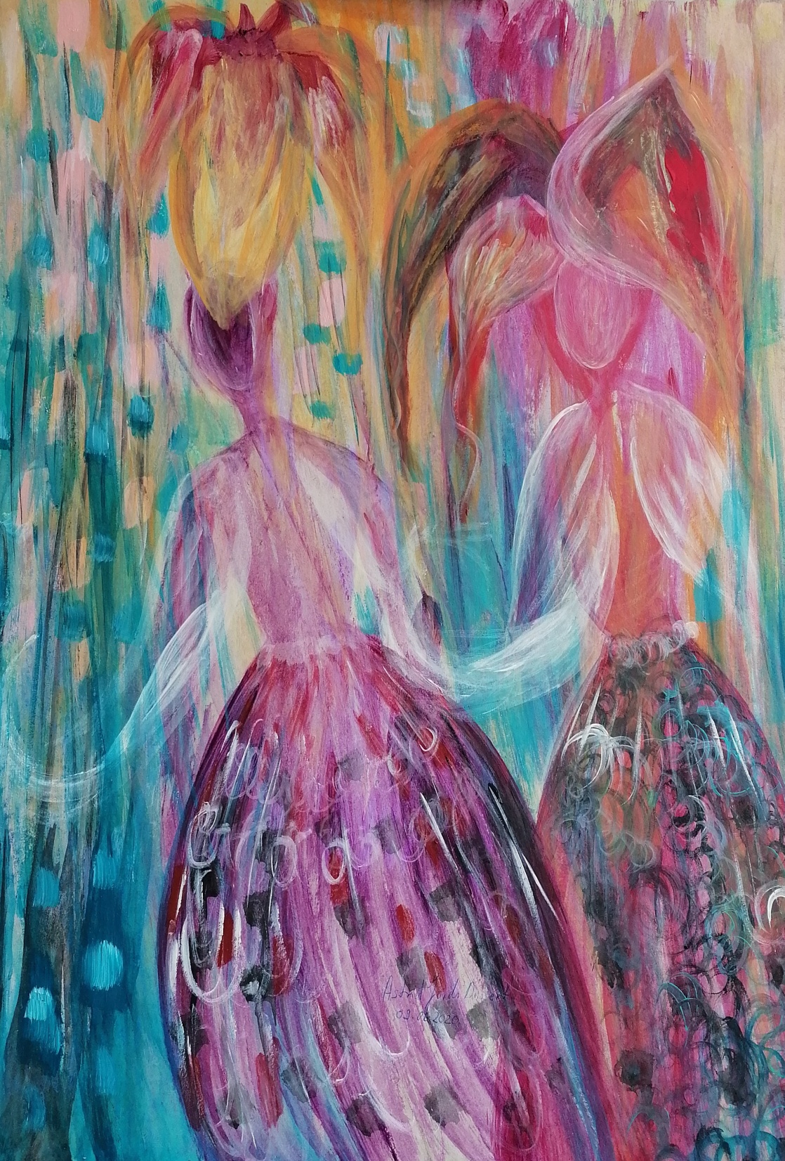 Duo feminin 50 x 70 cm technique acrylique