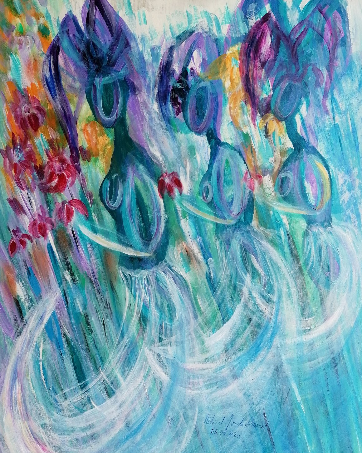 Trio feminin 50 x 70 technique acrylique